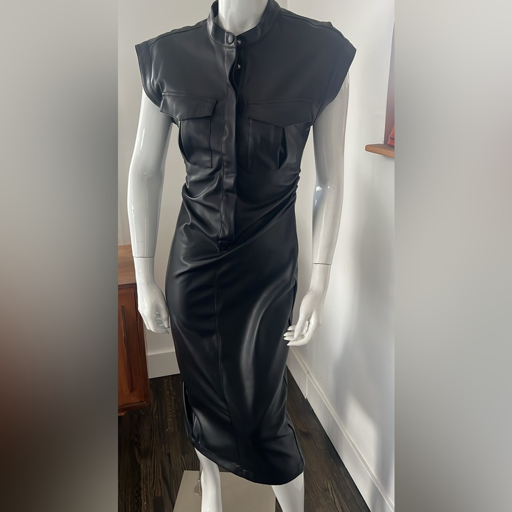 Chic Faux Leather Black Dress